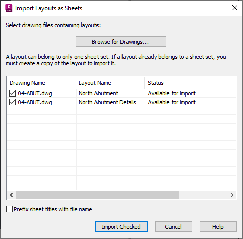 Import Layout as Sheet