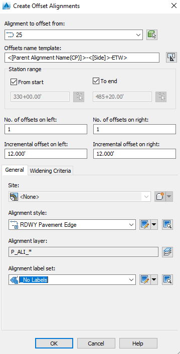 Rural intersection: project-wide edgeline alignments